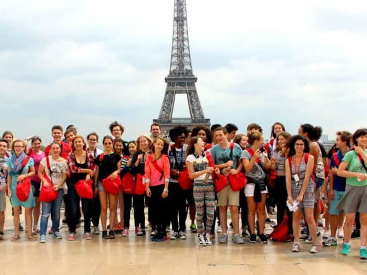 Paris Teens Students and Eiffel Tower